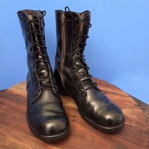 Endicott Johnson Classic Combat Field Boot Men's US8 Black Leather Lace-up/Zip